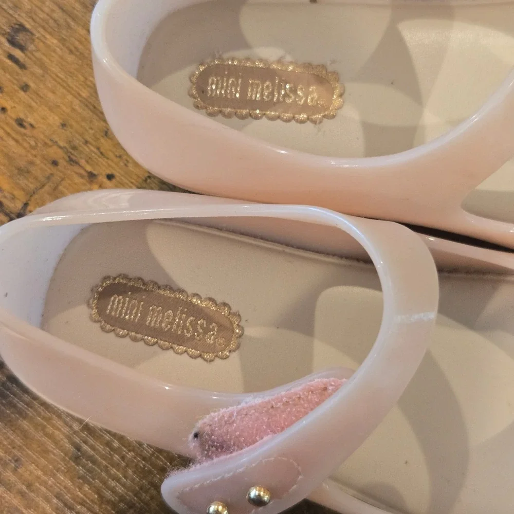 Mini Melissa Pink Jelly Mary Jane Bow Shoes Peep Toe Girls Size‎ 8 USA 22/23 EUR